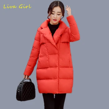 LIVA GIRL 2017 New Women Winter Warm Thick Cotton Jacket Women Slim Lapel Solid Color Coat Female Overcoat Plus Size WJN120