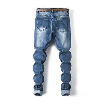 Denim Men Jeans 2017 fake designer clothes man biker jeans Middle Waist Pencil skinny washed patchwork motorcycle jeans men