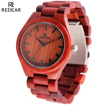 REDEAR Male Natural Red Sandalwood Watches Men Casual Watch Antique Quartz Maple Wooden Wristwatches Hours Relogios masculinos