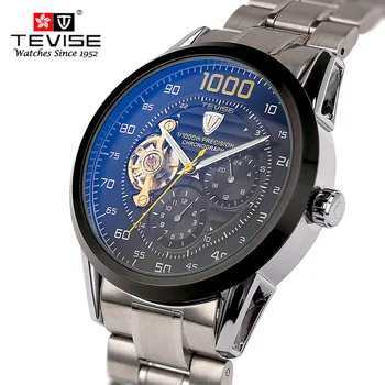 Men Full Steel Automatic Mechanical Watches Top Brand TEVISE Chronograph Tourbillon Clock Men Wristwatch Military Watches Men