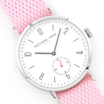 Pink Nylon Strap With White Dial Simple Men Fashion Quartz Watches Japan movement 2016 New Clock 3 atm NP1314MWHRD