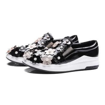 Brand designer 2017 women wedge spring shoes slip-on flat platform flower pattern women wedges women black snearkers chaussure