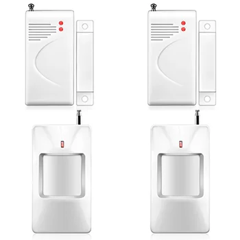 2pcs Wireless Door Window Gap Sensor Detector Door Switch +2pcs PIR Motion Detector Sensor Wide Angle 433MHz for alarm system