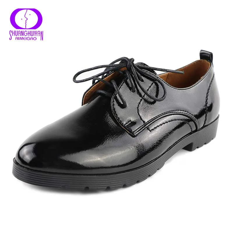 Oxford Women Shoes Flats Spring Autumn Women's Oxfords Black Casual Shoes Ladies Non-Slip Bottom Lace On Round Toe