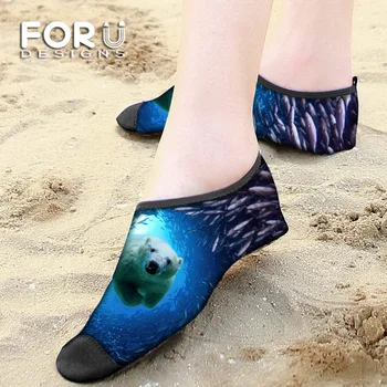 FORUDESIGNS Swimming Blue Sea Animals Print Diving Socks Snorkeling Boots For Women Wetsuit Prevent Scratche Shoes Seaside