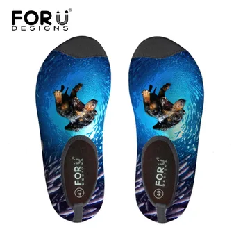 FORUDESIGNS Swimming Blue Sea Animals Print Diving Socks Snorkeling Boots For Women Wetsuit Prevent Scratche Shoes Seaside