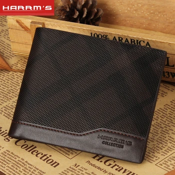 Harrms brand short plaid style Split leather men wallet 2017