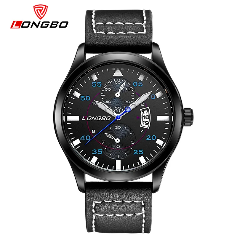 2017 Hot SellLONGBO Brand Fashion Clocks Military Army Leather Quartz Watches Reloj Mentre Calendar Wristwatches Men Watch 80202