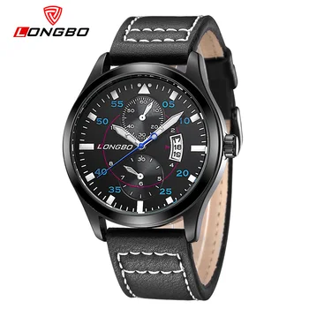 2017 Hot SellLONGBO Brand Fashion Clocks Military Army Leather Quartz Watches Reloj Mentre Calendar Wristwatches Men Watch 80202