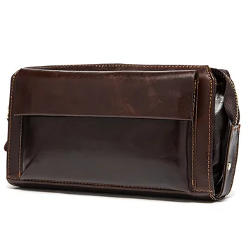 Functional High-volume Male Genuine Leather Clutch Bag Business Leisure Designer Long Wallet Fashion Cellphone Bag Men Purse