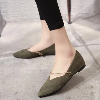 Tangnest 2017 Spring Woman Flock Flats Metal Buckle Strap Pointed Toe Ballet Flats New Fashion Solid Casual Woman Shoes XWD5561