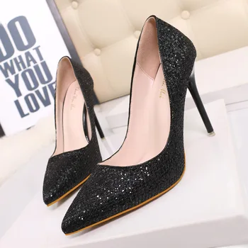 LCX Nightclub party sequins sexy 2017 Shoes Woman High Heels Women Pumps Stiletto Thin Heel Women's Nude Pointed Toe bling