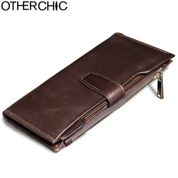 OTHERCHIC Genuine Leather Men Slim Wallets Zipper Long Purse Card Holders Fashion Male Purses Vintage Clutch Wallets Men 7N02-33