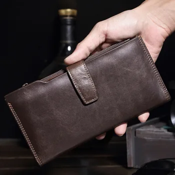 OTHERCHIC Genuine Leather Men Slim Wallets Zipper Long Purse Card Holders Fashion Male Purses Vintage Clutch Wallets Men 7N02-33