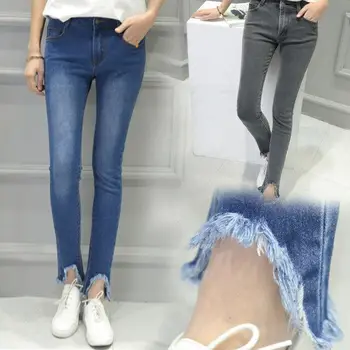 Female woman plus maxi size clothing girls skinny pencil jeans ripped hole pants for women fashion 6525