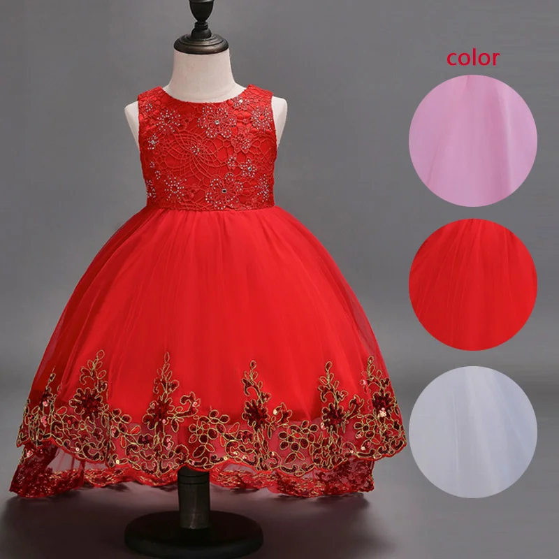 Children Kids Flower Mesh Trailing Butterfly Dress Girls Wedding Bridesmaid Ball Gown Embroidered Bow Party Dresses Z140