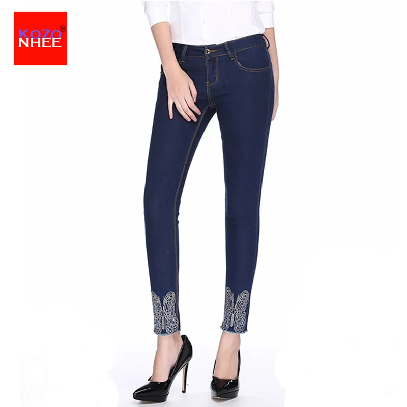 Stretching Women`s Jeans with Embroidery High Waist Stretch Skinny Pants Pencil Jeans For Women cases