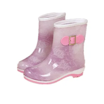 Winter Fashion Removable Cotton Plus Velvet Boots Female Non-slip Mid-calf Rain Boots Women's Rain Shoes Lady Waterproof Boots