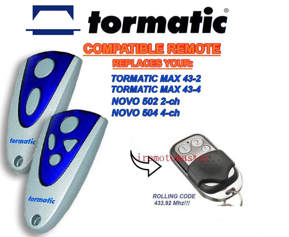 TORMATIC MAX 43-2,MAX 43-4,NOVO 502 2-CH,NOVO 504 4-CH remote replacement 433,92mhz rolling code