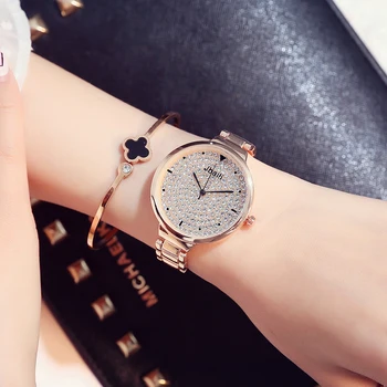 Luxury Rose Gold Watches Women Quartz Wristwatches with Box Full Steel Rhinestone Bracelet Watch Ladies donna Feminino Relojes
