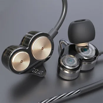 Original DZAT DR-05 HIFI Double Dynamic in-ear earphone Noise Cancelling DJ super bass sport monitor headphones headset