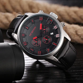Luxury Brand Chrono 24 Hours Date Leather Sports Watches Men Quartz Analog Clock Male Fashion Casual Army Military Wristwatch
