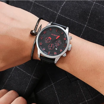 Luxury Brand Chrono 24 Hours Date Leather Sports Watches Men Quartz Analog Clock Male Fashion Casual Army Military Wristwatch