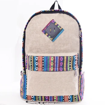 Ethnic Style Causal Canvas Backpacks for Teenage Girls Stripes Patchwork Backpack Travel Laptop Bag School Bag mochila bolsas
