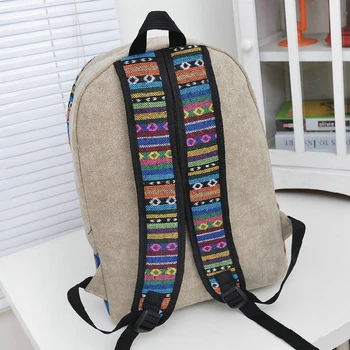 Ethnic Style Causal Canvas Backpacks for Teenage Girls Stripes Patchwork Backpack Travel Laptop Bag School Bag mochila bolsas