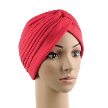 New HOT Multicolors Indian Head Wrap Stretchy Turban Hat Band Chemo Bandana Hijab Pleated Bonnet Solid Color Caps