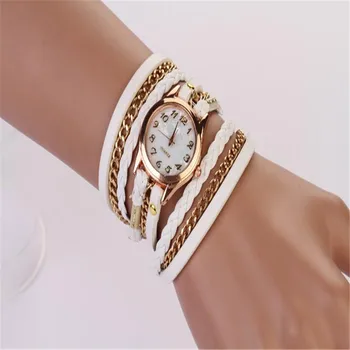 Feitong Fashion Dress Watches Women PU Leather Strap Braided winding Rivet Bracelet Watches Wristwatch relogio feminino Hour New