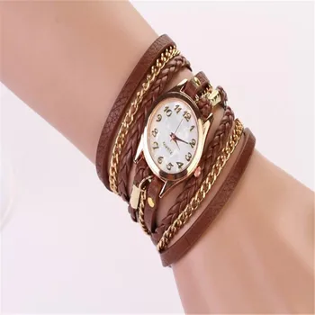 Feitong Fashion Dress Watches Women PU Leather Strap Braided winding Rivet Bracelet Watches Wristwatch relogio feminino Hour New