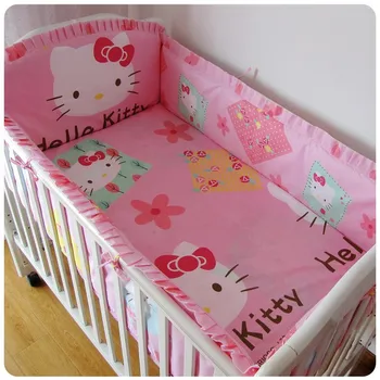 Promotion! 6PCS Cartoon Baby Crib Bedding Sets Cot Bedding Set Crib Bumper ,include(bumper+sheet+pillow cover)