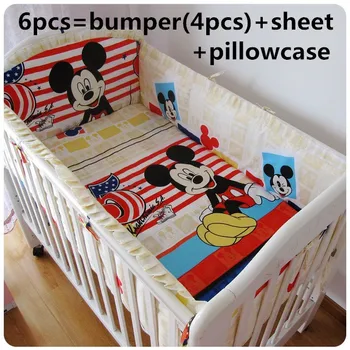 Promotion! 6/7PCS Cartoon cotton baby bedding set crib bumper baby cot sets baby bed Crib product,120*60/120*70cm