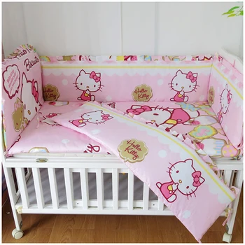 Promotion! 6PCS Cartoon baby bedding set unpick and wash cotton crib kit baby bed around (bumper+sheet+pillow cover)
