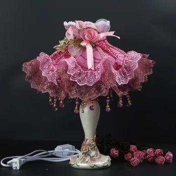 Crystal Cloth Lace Pink Rose Princess Romantic Table Light Desk Lamp Bedroom