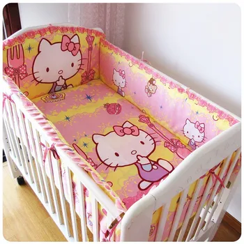 Promotion! 6PCS Cartoon Baby bed linen.crib bedding. cotton baby bedding crib set,include(bumper+sheet+pillow cover)