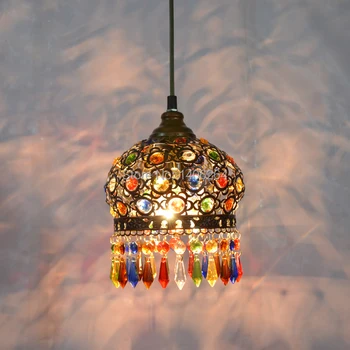 18CM Mediterranean Iron Colourful Crystal LED Decoration Droplight Ceiling Lamp For Cafe Bar Hall Club Store Restaurant Balcony