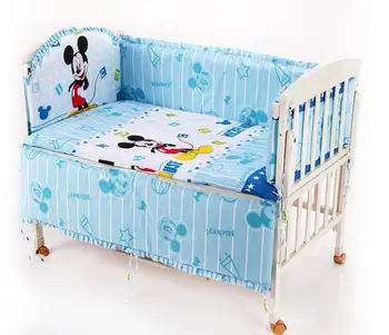Promotion! 6PCS Cartoon cot baby bedding Bed Linen cotton baby bedding set for crib SET (bumper+sheet+pillow cover)