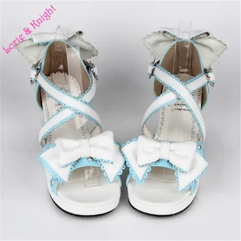 Japanese Sweet Bowtie Lace Trim Criss Cross Chunky Heel Lolita Princess Girl Sandals Summer Shoes