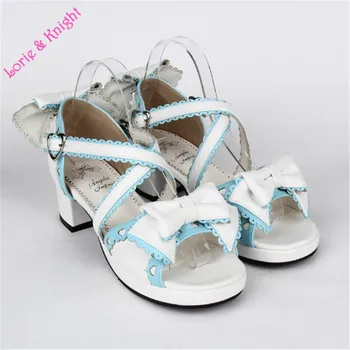 Japanese Sweet Bowtie Lace Trim Criss Cross Chunky Heel Lolita Princess Girl Sandals Summer Shoes