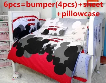 Promotion! 6PCS Cartoon Baby Gift for Birthday,Soft and Comfortable Crib Bedding Sets (bumper+sheet+pillow cover)