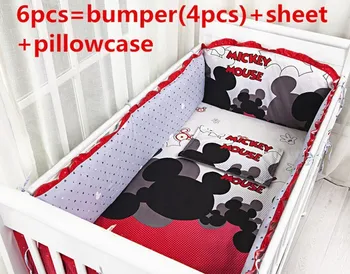 Promotion! 6PCS Cartoon Baby Gift for Birthday,Soft and Comfortable Crib Bedding Sets (bumper+sheet+pillow cover)