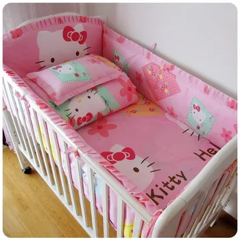 Promotion! 6/7PCS Cartoon Baby Bedding Set Crib Netting Bumpers Newborn Baby Products bedding pillow , 120*60/120*70cm