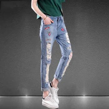 New Vintage Boyfriends Harem Loose Jeans 2016 Embroidery Denim Capris Plus Size Women Distressed Jeans Denim Pants 6XL 7XL 54 56