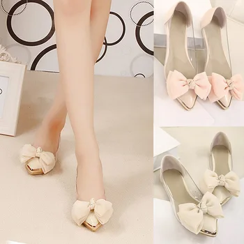New Female Princess Sweet Flat Heel Single Shoes Gentle Women Bow Metal Pointed Toe Casual Flat Shoes LT88