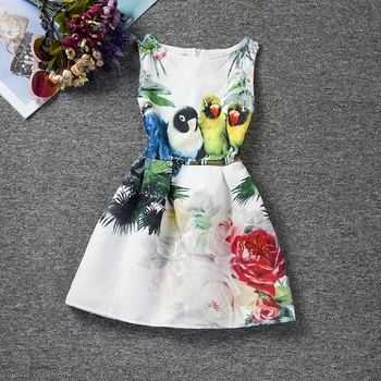 Fashion Girl Christening Dress 2017 Summer Printed Dresses for Girls Sleeveless Teenager Girl Party Wear Clothes 12 Years Old