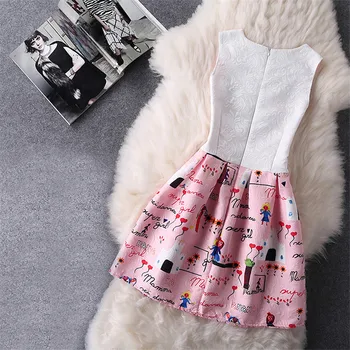 Fashion Girl Christening Dress 2017 Summer Printed Dresses for Girls Sleeveless Teenager Girl Party Wear Clothes 12 Years Old