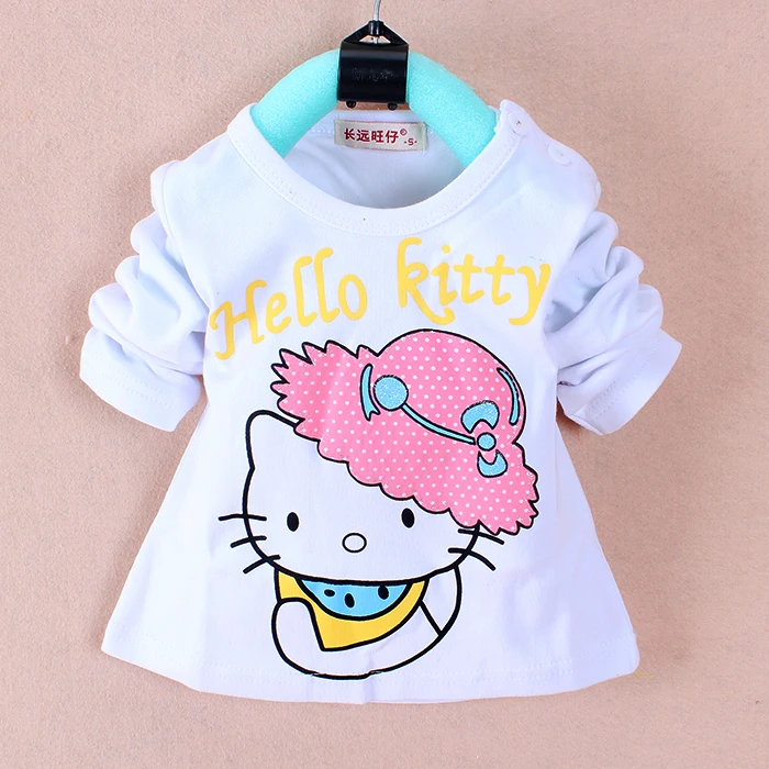2017 New Spring girls T-shirt with kitty print O-Neck Infants Baby Girls t-shirt A336