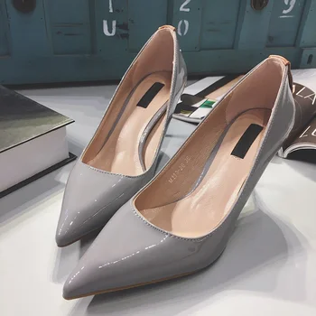 2017 New Women Shoes High Heel Pumps Pointed Toe Grey Pink Green Women's Heels 7.5cm Zapatos Tacon Mujer